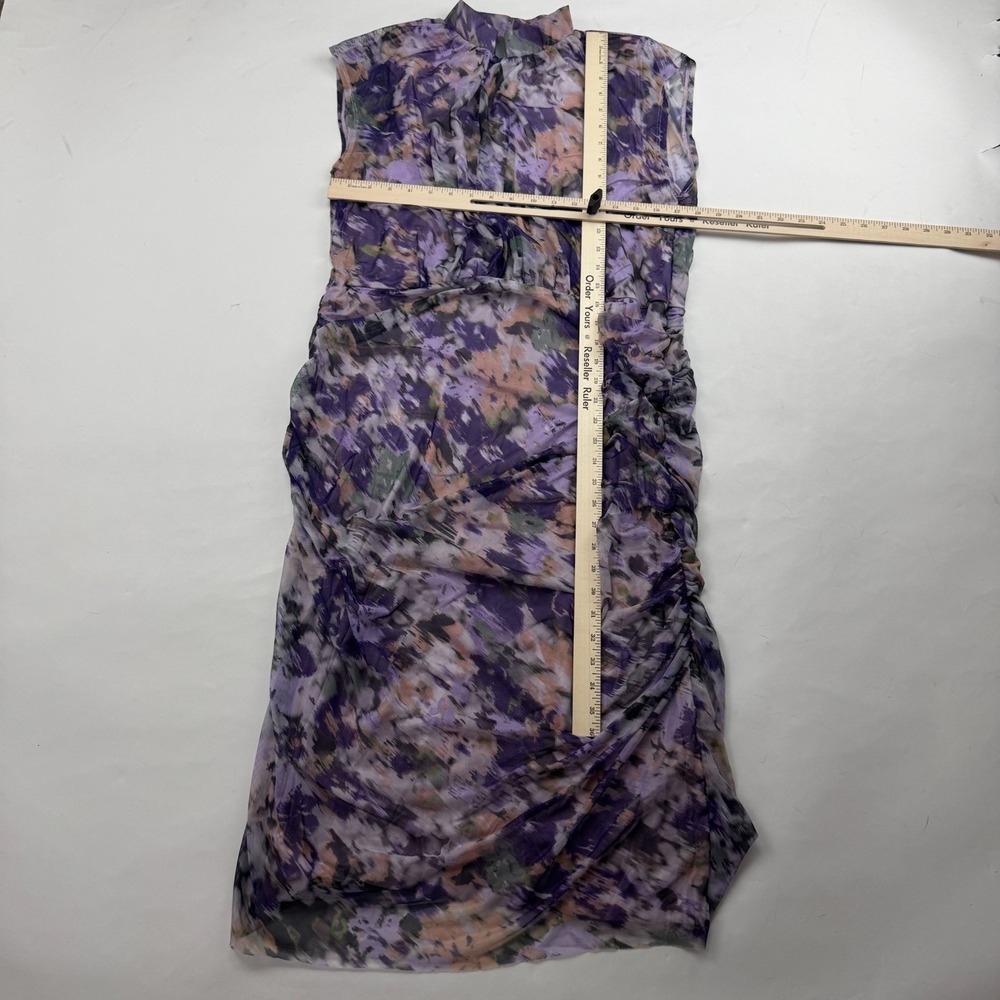 Chico's Purple Ruched Mesh Midi Dress Lined Sleeveless Stretch 16/18 (Chico 3) - Picture 6 of 11